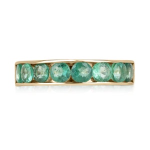 2.30tcw 14K Round Cut Emerald Channel Band, 5.3mm Round Emerald Unisex Band Ring, Men&#39;s Engagement Band Ring, Mens Emerald Gold Band