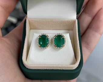 ◆uluru◆ オーバルカット エメラルドスタッドピアス 未使用 5.15カラット オーバルカット 天然エメラルド＆ダイヤモンド ハロー