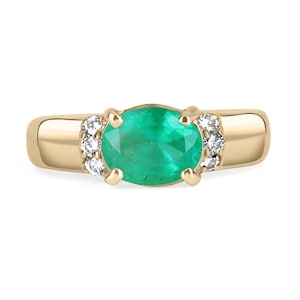 1.78tcw Colombian Emerald Oval and Aceent Diamond 18K Yellow Gold Ring, Oval Emerald Gold Birthday Ring, Emerald Diamond Gold Ring