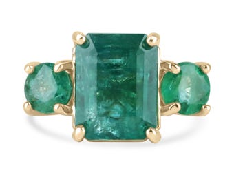 7.74tcw 14K 天然エメラルド トリロジー スリーストーン ゴールド