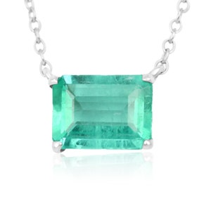 1.50ct .925 Solitaire Emerald Necklace, Silver Emerald Pendant, Emerald Cut Emerald Necklace, Natural Emerald Jewelry May Birthstone Silver