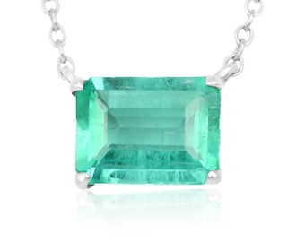 1.50ct .925 Solitaire Emerald Necklace, Silver Emerald Pendant, Emerald Cut Emerald Necklace, Natural Emerald Jewelry May Birthstone Silver