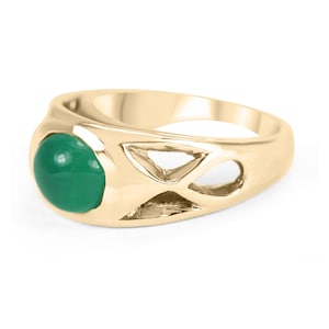2.0 Carat Rich Green Emerald Cabochon Gold Ring, Handmade Emerald Men Ring, Natural Emerald Ring, Green Emerald Men Ring, Cabochon Ring 14K