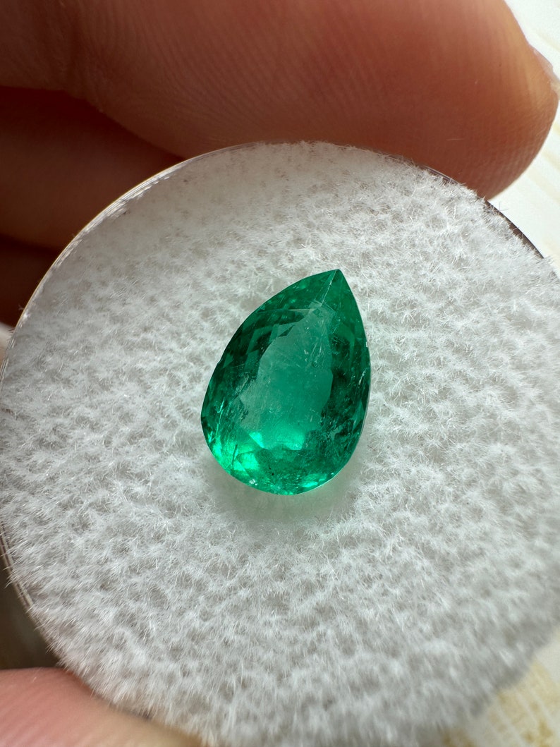 1.80 carat Chunky Bluish Green Natural Loose Colombian Emerald-Pear Cut, Teardrop Loose Emerald,Genuine Pear Shaped Emerald May Birthstone image 4