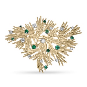 2.05tcw 18K Colombian Emerald & Diamond Gold Branch Brooch, Emerald Brooch, Diamond Brooch, Emerald and Diamond Gold Brooch, Emerald Jewelry