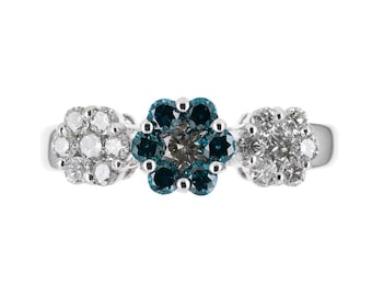 1.05tcw Fancy Blue Diamond & White Diamond Floral Ring 14k, Fancy Blue Diamond, Fancy Blue Diamond Floral Ring, Diamond Floral Ring, Natural