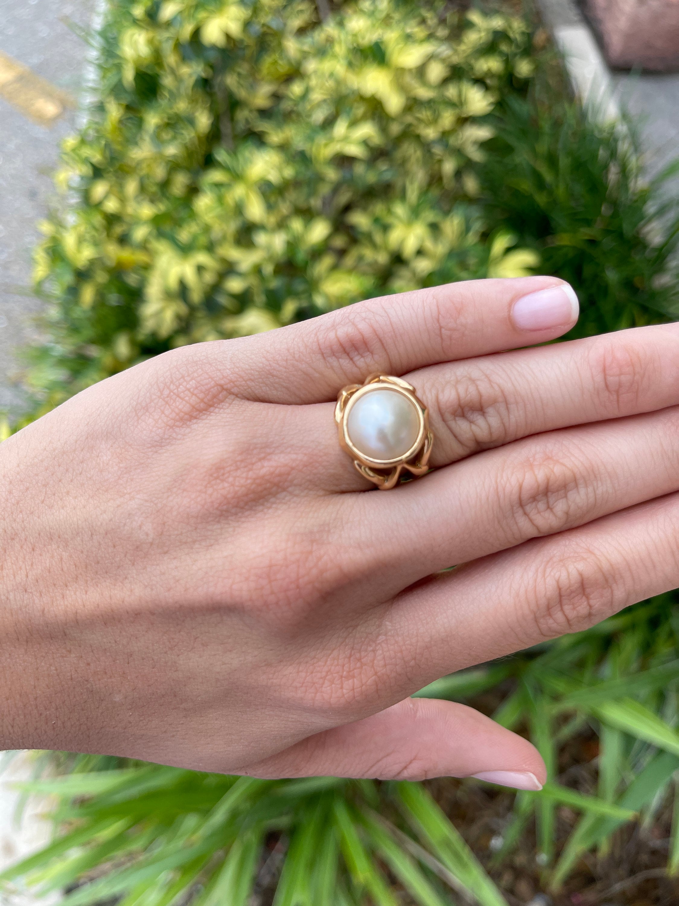 Vintage Mabe Pearl Gold Ring 14k Solitaire Mabe Pearl Ring