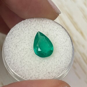 Timeless Teardrop Charm: 1.87 Carat Pear Cut Colombian Emerald