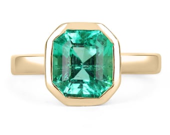 2.06cts Bezel Set Colombian Emerald Solitaire Ring 18K, Solitaire Emerald Ring 18K, Bezel Set Emerald Ring, 18K Bezel Emerald Ring