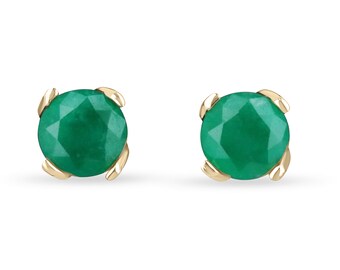6mm Zambian Emerald Stud Earrings, Round Hydrothermal Emeralds