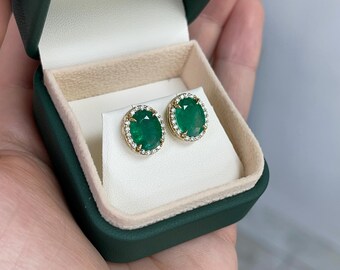 ◆uluru◆ オーバルカット エメラルドスタッドピアス 未使用 5.15カラット オーバルカット 天然エメラルド＆ダイヤモンド ハロー