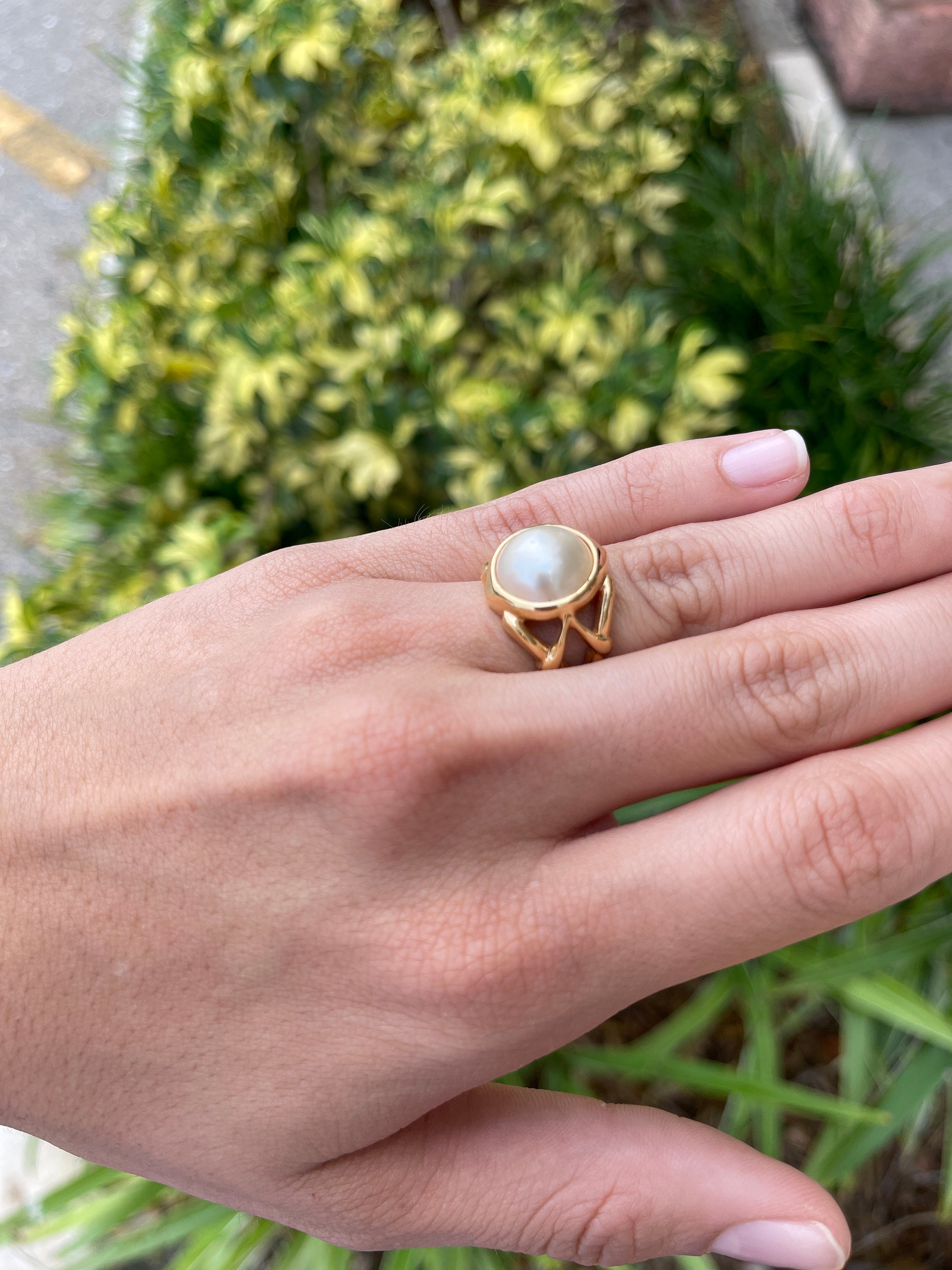 Vintage Mabe Pearl Gold Ring 14k Solitaire Mabe Pearl Ring
