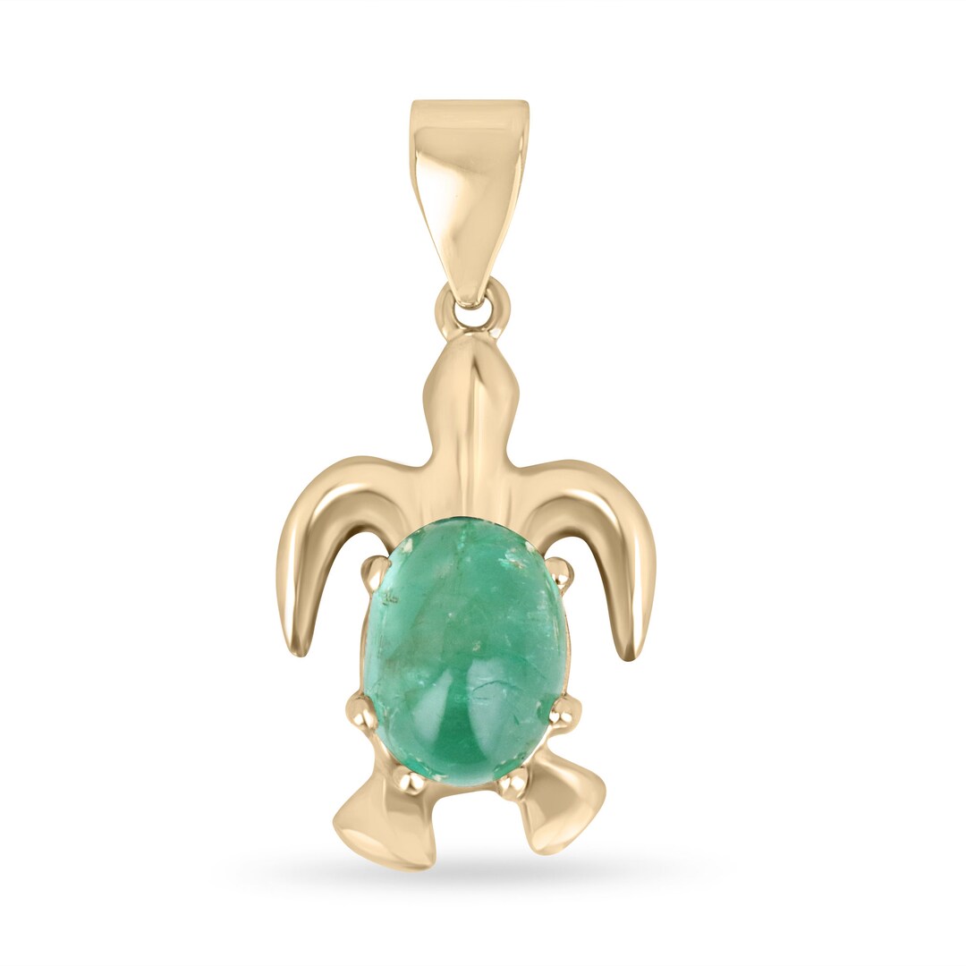 Turte Gems 4.32 Carat Emerald Sea Turtle, Nautical Pendant, Gold Turtle Necklace ...