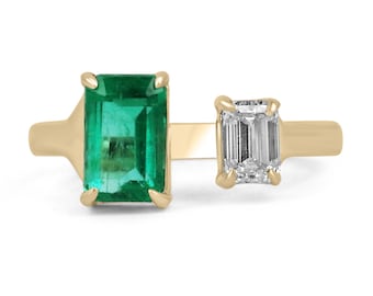 Anillo Toi et Moi de esmeralda de 2,06 quilates, de primera calidad AAA, de 18 quilates. Anillo de compromiso de dos piedras con esmeralda y diamante. Anillo Toi et Moi de aniversario con esmeralda.