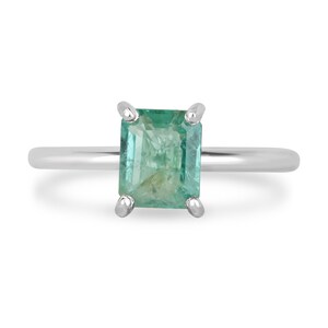 1.45ct Natural Emerald Cut Emerald Solitaire Ring, Four Prong Emerald Minimalist Ring in Sterling Silver, 925 Emerald Ring Birthday Gift