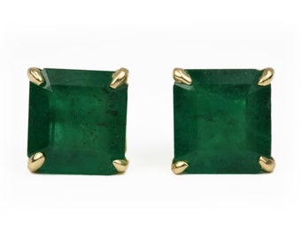 3.26tcw 14K Emerald Earrings, Gold Emerald Stud Earrings,Natural Emerald Gold Studs,May Birthstone, 14K Gold Emerald Push Back Studs