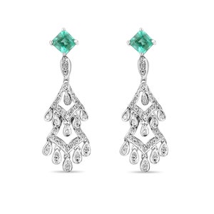 2.75tcw emerald chandelier earrings, Emerald Diamond Chandelier Earrings, White Gold Emerald Earrings, Emerald Earrings, Emerald Statement