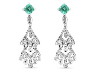 2.75tcw emerald chandelier earrings, Emerald Diamond Chandelier Earrings, White Gold Emerald Earrings, Emerald Earrings, Emerald Statement
