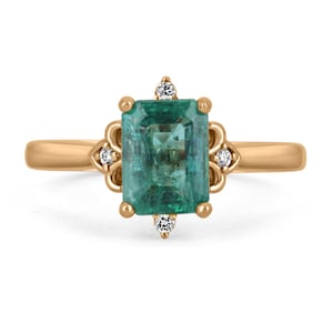 1.79tcw 14K Natural Emerald-Emerald Cut & Diamond Accents, Emerald Diamond Engagement Ring, 14K Vertical Rose Gold Emerald Diamond Ring