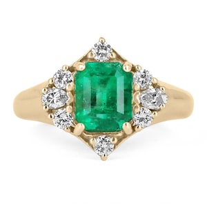 Unique 2.45tcw 14K Colombian Emerald & Diamond Statement Ring, Organic Emerald and Diamond Ring, 14K Gold Emerald Cut and Diamond Ring