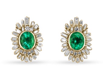 12.20tcw AAA+ Oval Colombian Emerald & Diamond Statement Earrings,Oval Emerald Earrings, Emerald Omega Earrings,Emerald Anniversary Earrings