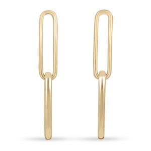 Paperclip Dangle Earrings in Solid Gold 14K, Double Paperclip Dangles, 585 Yellow White Rose Gold Ladies Dangle Earrings