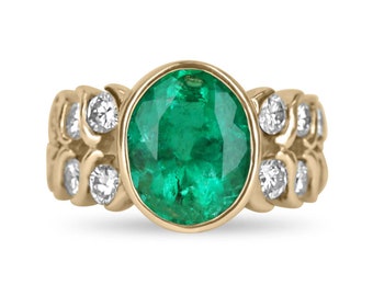 5.80tcw Oval Colombian Emerald & Diamond Ring 14k,Emerald Cocktail Ring,Emerald Ring,Emerald Oval Ring,Emerald Statement Ring,Natural Emeral