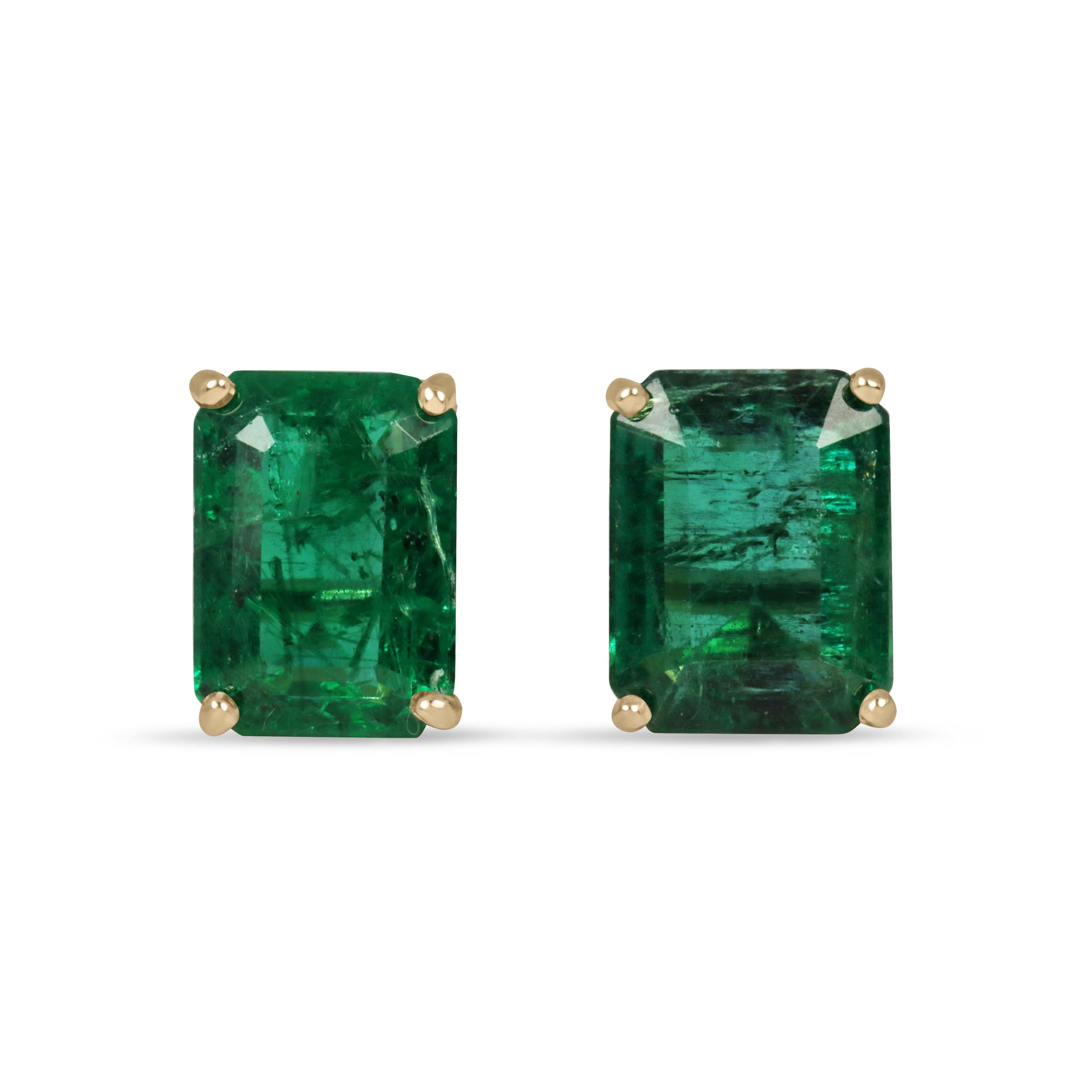 3.83tcw Zambian Emerald Emerald Cut Natural Stud Earrings 14K, 8x6 Natural Emerald Studs 14K, Real Emerald Earrings