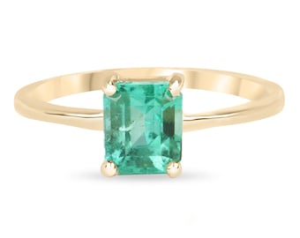 Classic 1.20 Carat Bright Green Emerald Solitaire Engagement Ring 14K, Traditional Asscher Cut Emerald Anniversary Ring 14K Yellow Gold Gift