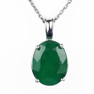 3.0 Carat Emerald Necklace, Dark Green Emerald Pendant Sterling Silver, Oval Cut Emerald Necklace,Natural Emerald Jewellery May Birthstone