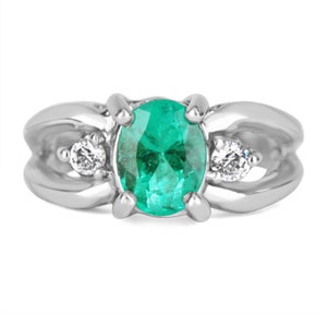 1.62tcw Colombian Emerald & Diamond Right Hand Ring 14k, Oval Emerald White Gold Ring, Oval Emerald Ring, Emerald Ring 14K, Anniversary Ring