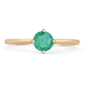 0.30pts Natural Emerald Solitaire Gold Engagement Ring, Emerald Engagement Ring, Round Emerald Gold Ring, Emerald 14K Gold Ring,4 Prong