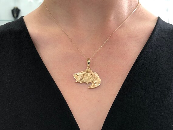 Bass Gold Fish Pendant Gold Fish Pendant 14K Fresh Water Fish