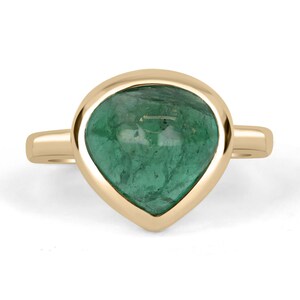 5.56cts Bezel Set Emerald Solitaire 14k Engagement Ring, Emerald Engagement Ring, Cabochon Emerald Ring 14k, Emerald Ring Yellow Gold