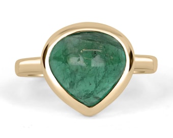 5.56cts Bezel Set Smaragd Solitär 14k Verlobungsring, Smaragd Verlobungsring, Cabochon Smaragd Ring 585, Smaragd Ring Gelbgold
