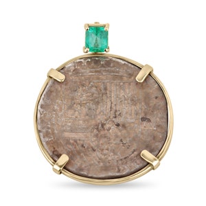 1.10 Carat Silver and Gold Atocha Coin, Shipwreck Coin, Shipwreck medallion, Atocha Pendant, Mens Atocha, Yellow Gold & Silver 14K 925