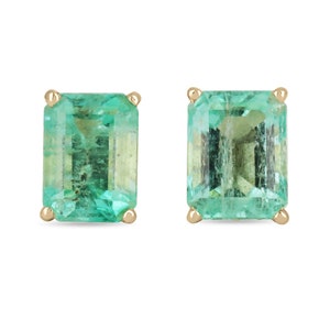 1.80tcw 14K Emerald Earrings,Zambian Emerald Stud Earrings, Emerald Gold Floral Studs, May Birthstone Earrings, Natural Emerald Cut Studs