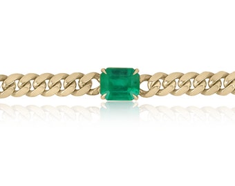 10.17ct 14K East to West Jumbo Emerald Cut Choker Necklace, Cuban Link Emerald Choker Necklace,Emerald Necklace,Emerald Cut Emerald Necklace