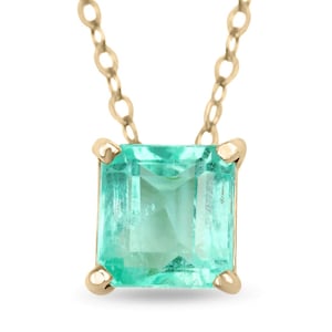 1.35 Carat 14K Solitaire Emerald Necklace, Colombian Emerald Pendant Emerald Cut Emerald Necklace,Natural Emerald Jewelry May Birthstone