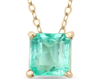 1.35 Carat 14K Solitaire Emerald Necklace, Colombian Emerald Pendant Emerald Cut Emerald Necklace,Natural Emerald Jewelry May Birthstone