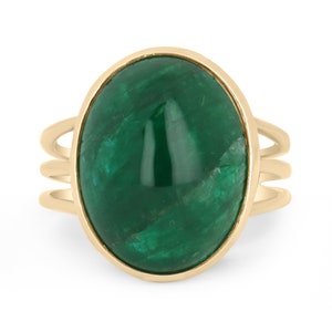 15.77CT Huge Cabochon Emerald Solitaire Triple Shank Vintage Gold Ring 14K, Boho Large Solitaire Cabochon Emerald Ring 14K Present For her