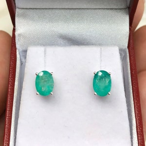 2.28tcw Emerald Earrings, Emerald Stud Earrings, Oval Emerald Sterling Silver Studs, May Birthstone, Natural Oval Cut Studs