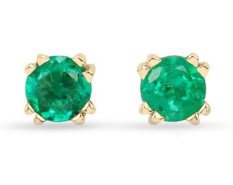 0.35tcw AAA Emerald Earrings, Fine Quality Emerald Stud Earrings Round Baby Studs, 14K Gold Baby Emerald Earrings,Round Emerald Studs