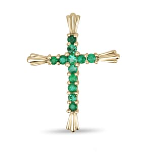 0.95tcw 18K Zambian Emerald Religious Cross Pendant, Bluish Green Emerald Cross Necklace 18K Yellow Gold, Colombian Emerald Cross