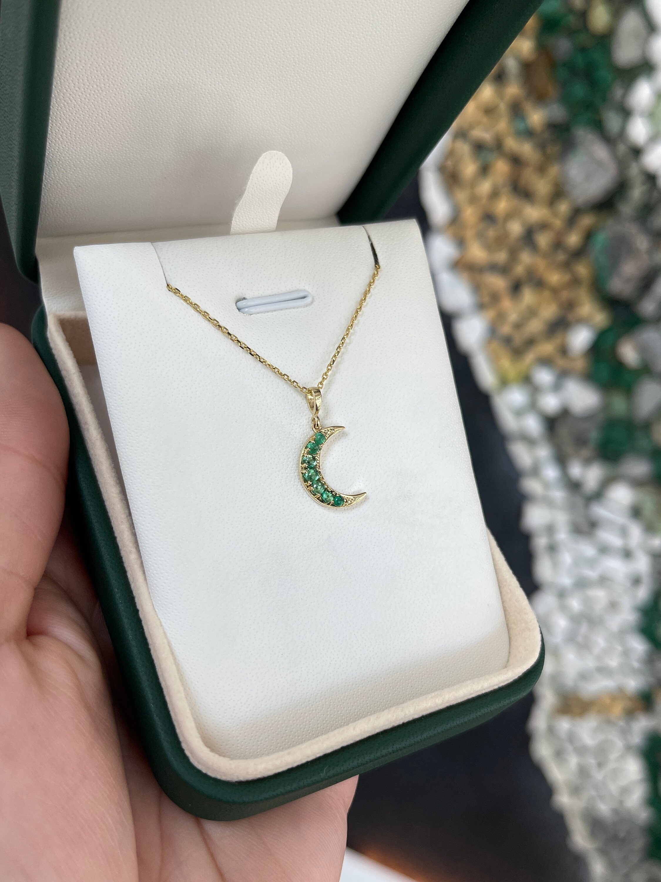 Emerald moon necklace deals