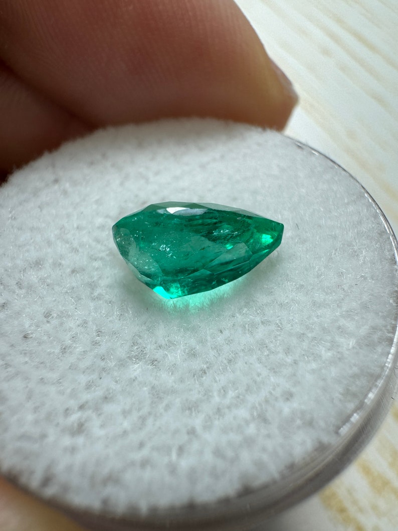 1.80 carat Chunky Bluish Green Natural Loose Colombian Emerald-Pear Cut, Teardrop Loose Emerald,Genuine Pear Shaped Emerald May Birthstone image 5