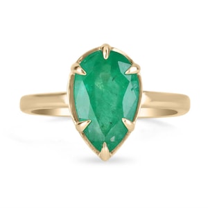 2.53cts Colombian Emerald Solitaire 14K Gold Ring, Emerald Engagement Ring, Pear Cut Emerald Gold Ring, Emerald White Gold Ring 6-Prong Ring