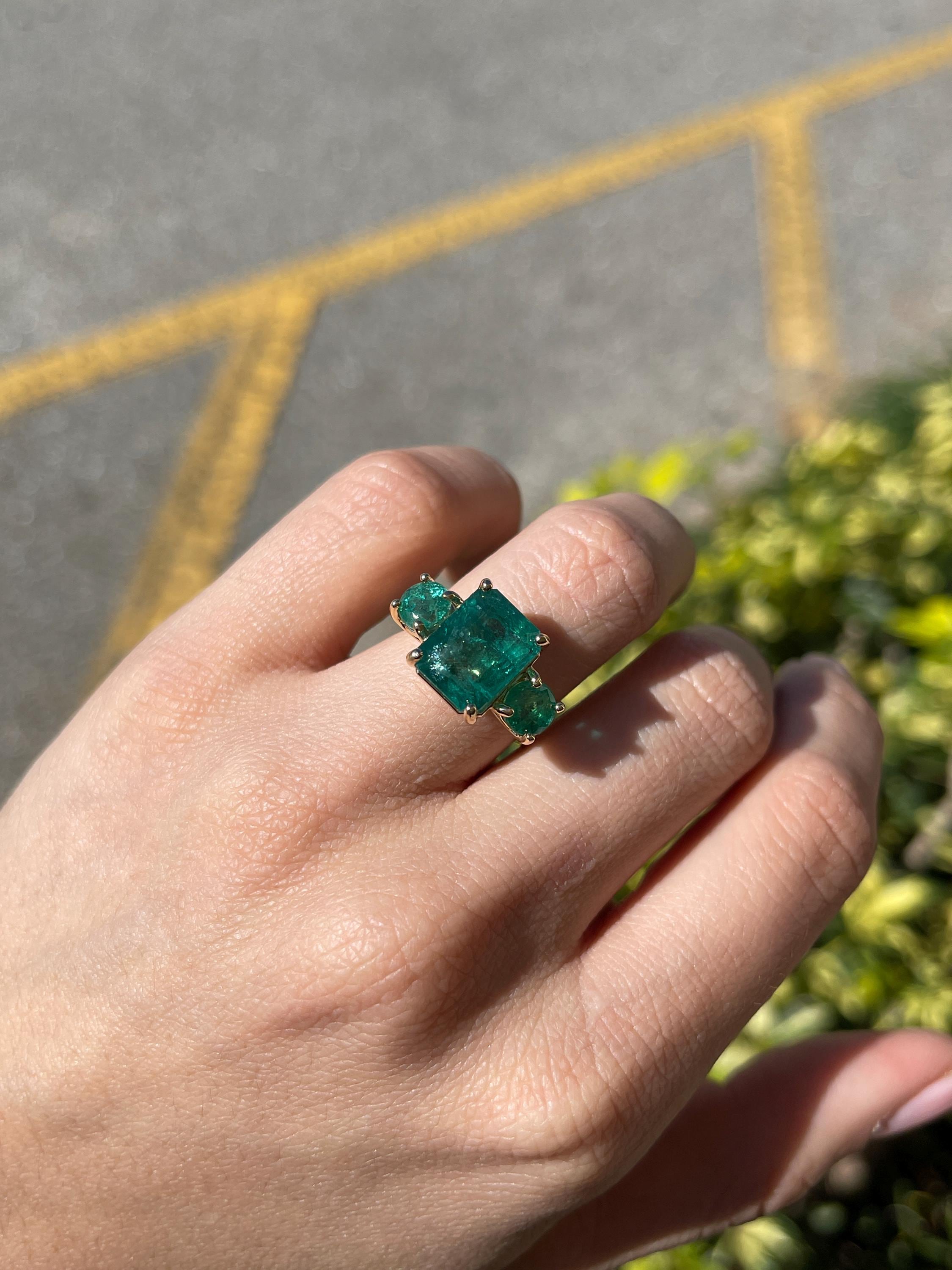 7.74tcw 14K 天然エメラルド トリロジー スリーストーン ゴールド