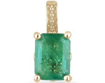3.50ct 14K Natural Lush Dark Green Emerald Pendant Necklace, Floral Emerald Pendant Necklace, Emerald Cut Emerald Gold Pendant Necklace 585