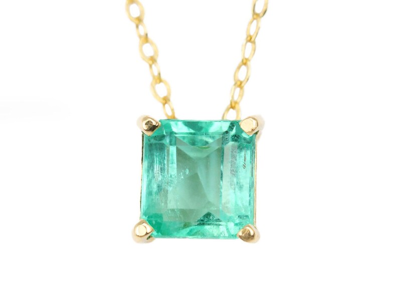 1.35 Cash special price Carat 14K Super beauty product restock quality top Solitaire Necklace Pen Colombian Emerald